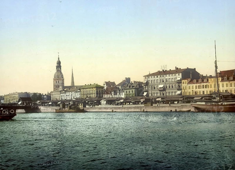 Panorama at the harbour, Riga, formerly Russia, today Latvia, around 1890, Historic, digitally enhanced reproduction of a photochromic print of the time