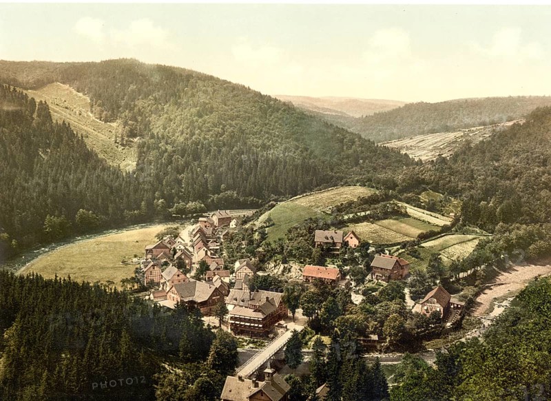 The town of Treseburg, Thale, in the Harz Mountains, Saxony-Anhalt, Historic, digitally enhanced reproduction of a photochrome print from 1898