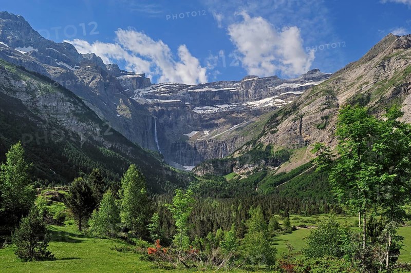 The Cirque de Gavarnie and the Gavarnie Falls, Grande Cascade de Gavarnie, highest waterfall in France in the Pyrenees