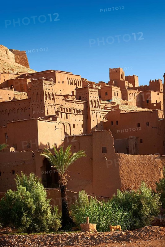 Adobe buildings of the Berber Ksar or fortified village of Ait Benhaddou, Sous-Massa-Dra Morocco