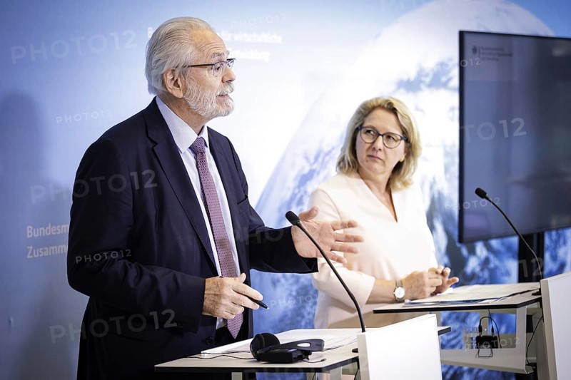 Together for ecological change and social justice with Svenja Schulze, Federal Minister for Economic Cooperation and Development, and Roberto Jaguaribe, Ambassador of Brazil and spokesperson for Latin American countries in Berlin. Berlin, 12.07.2023., Berlin, Germany (R-L) Press conference on prospects with Latin America and the Caribbean