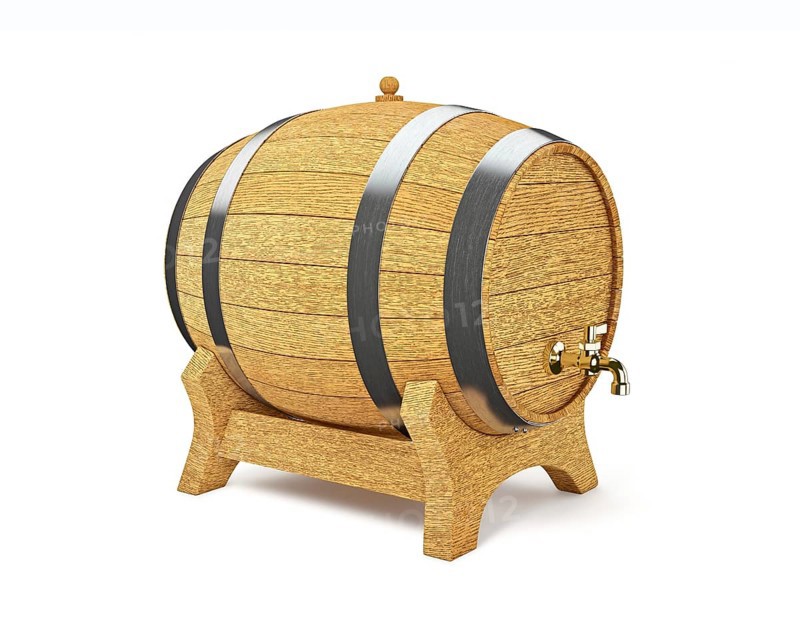 Wooden oak brandy wine beer barrel iwith valve tap solated on white background