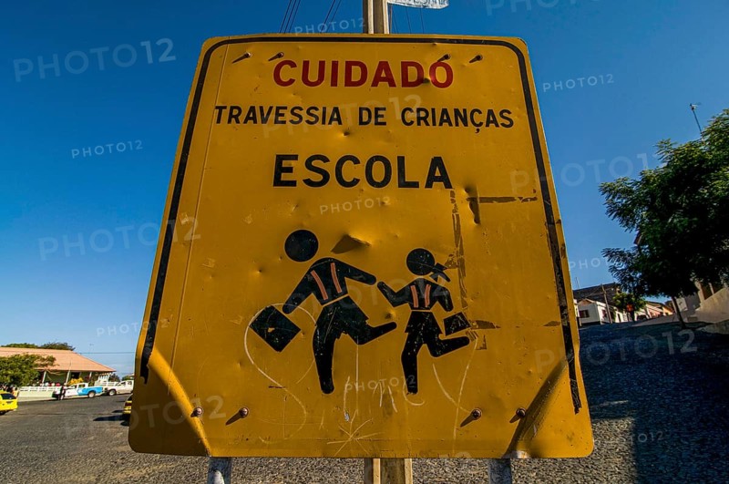 Traffic sign. San Felipe. Vulcano Fogo. Fogo. Cabo Verde. Africa