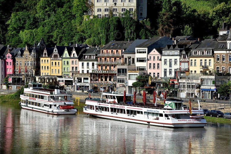 Excursion boats in Cochem on the river Moselle, Rhineland-Palatinate, Germany, Europe
