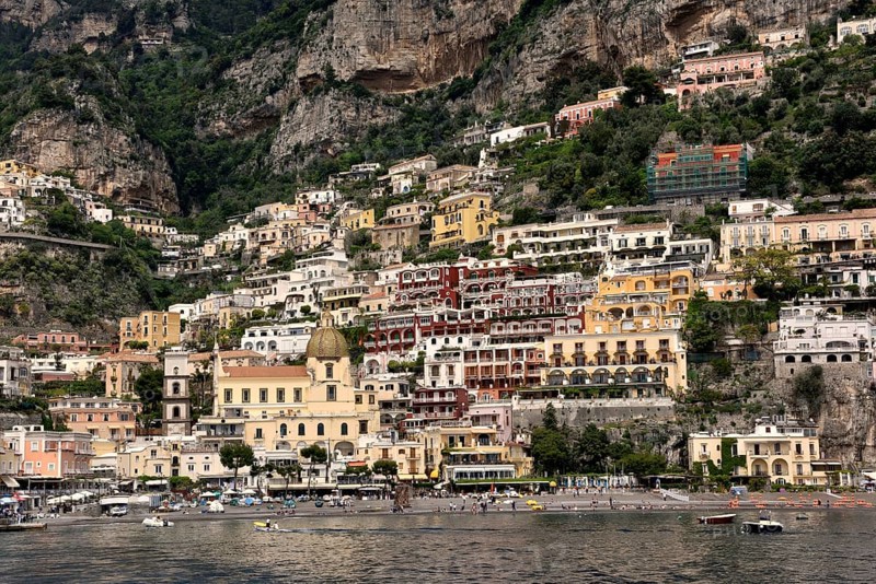City View Positano with its church of Santa Maria Assunta, Amalfi Coast, Costiera Amalfitana, Province of Salerno, Campania, Italy, Europe