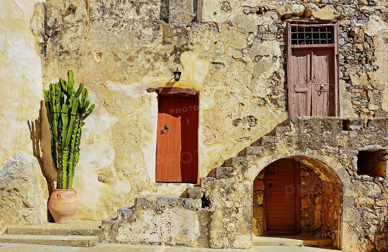 Old walls, Preveli Monastery, south coast of Crete, Greece, Europe