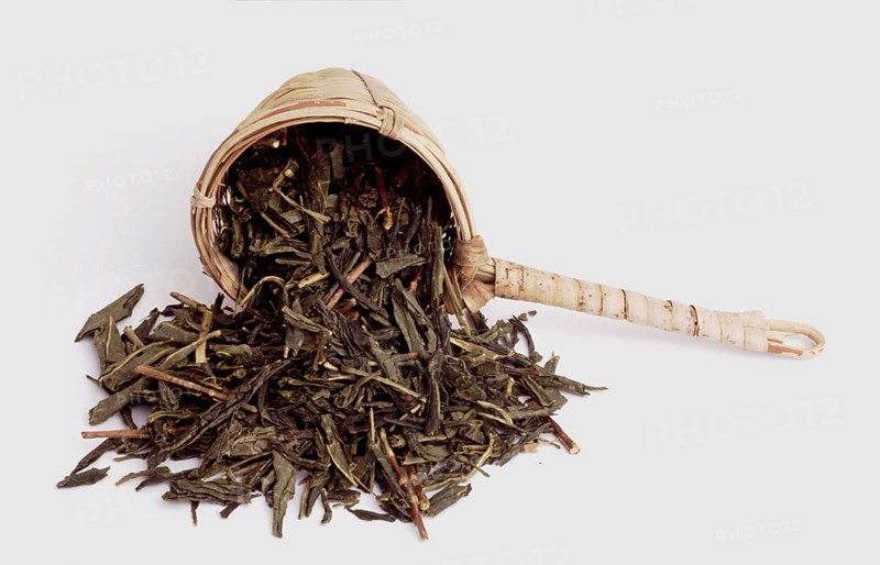 Bamboo tea strainer, green tea, dried leaves of tea plant (Camellia sinensis), unfermented, Darjeeling, mixed tea from various dried leaves and flowers, Bamboo tea strainer, green tea, dried leaves of tea plant, unfermented, mixed tea from various dried leaves and flowers