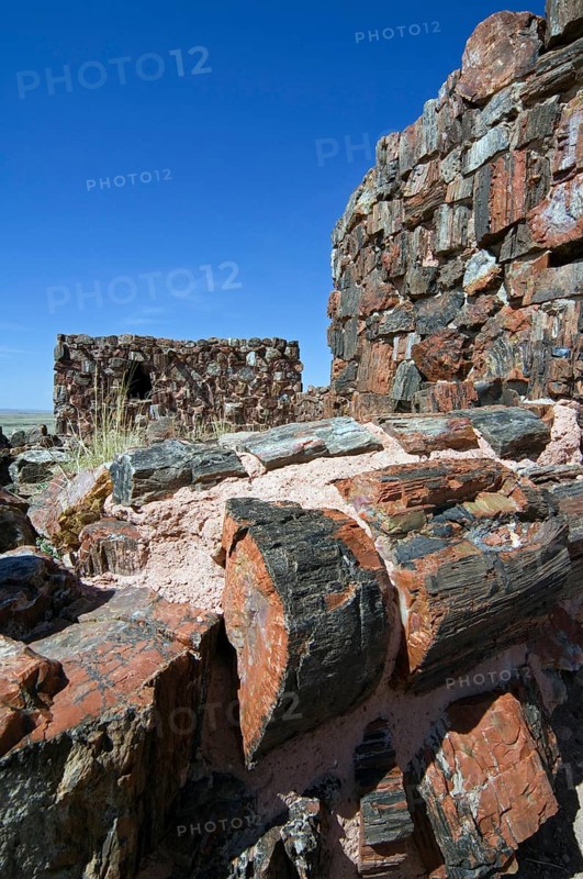 Agate House, reconstructed Pueblo building, built almost entirely of petrified wood, Petrified Forest National Park, Arizona, USA, North America