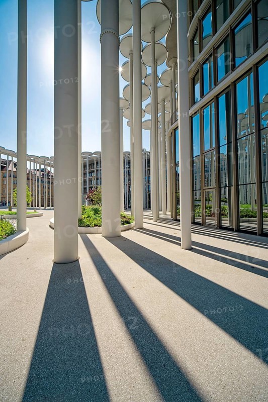 Säulengarten, SAB Forum, new building Sächsische Aufbaubank, Leipzig, Saxony, Germany, Europe