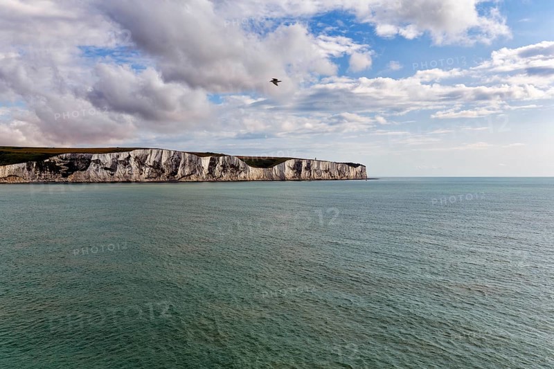 Chalk Coast on the Horizon, White Cliffs by the Sea, Dover, Kent, England, United Kingdom, Europe