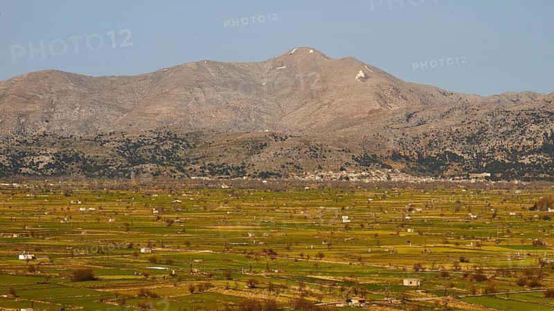 Fields, green meadows, Dikte massif, spring, Lassithi plateau, Lassithi, East Crete, island of Crete, Greece, Europe