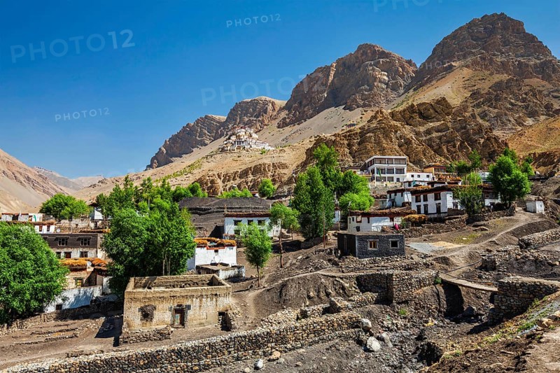 Ki village and monastery in Himalayas. Himachal Pradesh, India, Asia