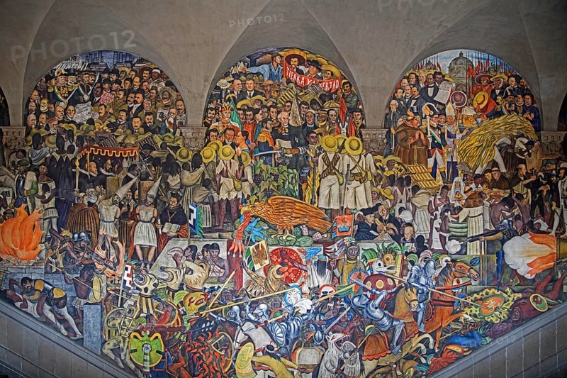 The History of Mexico, Diego Rivera's mural in the main stairwell of the National Palace, Palacio Nacional, the president's residence in Mexico-City