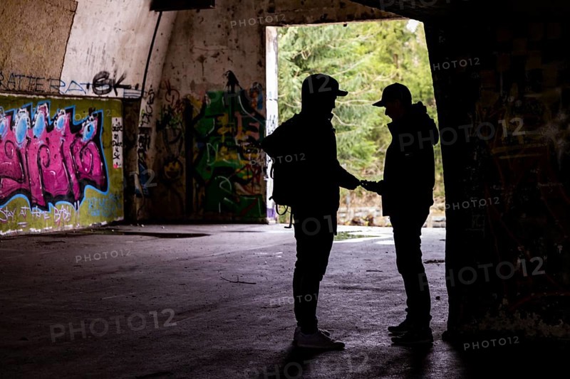 Symbolic image, drug deal, dark secret in a bunker, Ostallgäu Bavaria