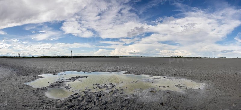 Last water varnish in the heavily dried out Darscho or Warmsee, Lake Neusiedl-Seewinkel National Park, Burgenland, Austria, Europe