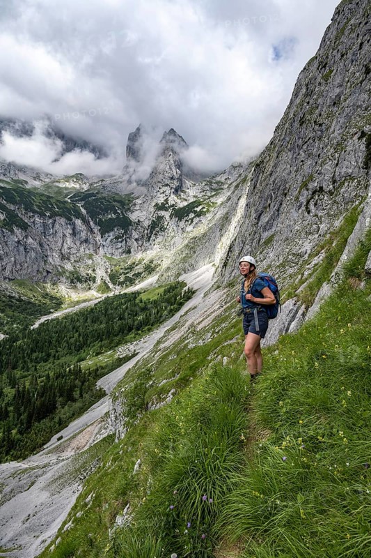 Mountaineer climbing the Waxenstein, Wetterstein Mountains, Garmisch-Patenkirchen, Bavaria, Germany, Europe