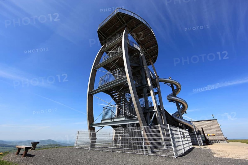 Noah's Sails lookout tower on the Ellenbogen, 813 m. high mountain in the Rhön in the Schmalkalden-Meiningen district, Thuringia, Germany, Europe