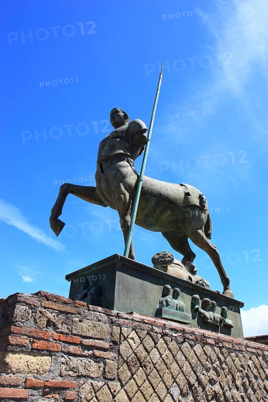 Statue of Centaur in the area of the Forum, Centaur, mixed creature of Greek mythology made of horse and man, Pompeii, ancient city in Campania on the Gulf of Naples, buried during the eruption of Vesuvius in 79 AD, Italy, Europe