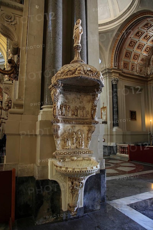 City of Palermo, in the Cathedral Maria Santissima Assunta, holy water font in the interior, UNESCO World Heritage Site, Sicily, Italy, Europe
