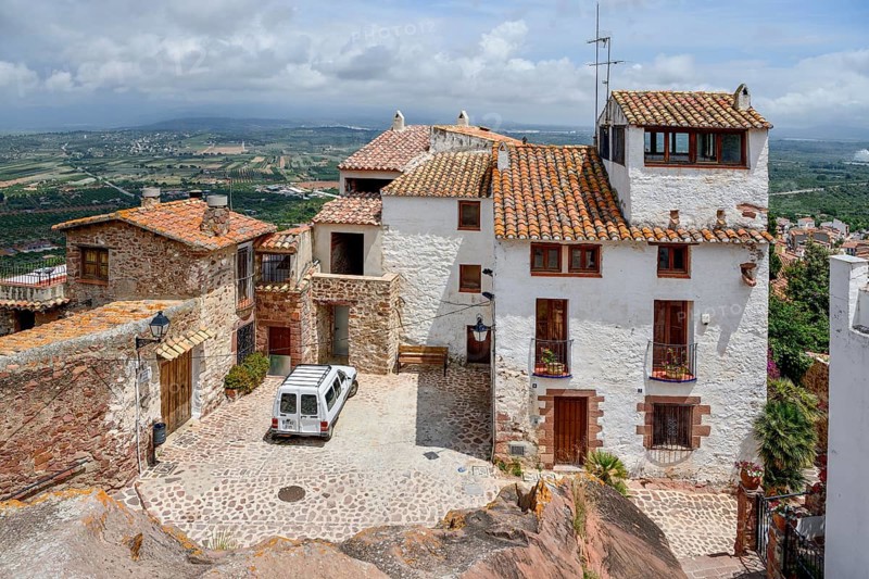 View from the castle Castell de Vilafamés to Vilafamés, province Castellón, Communitat Valenciana, Spain, Europe