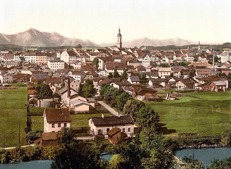 The town of Traunstein in Bavaria, Historical, digitally enhanced reproduction of a photochrome print from 1898