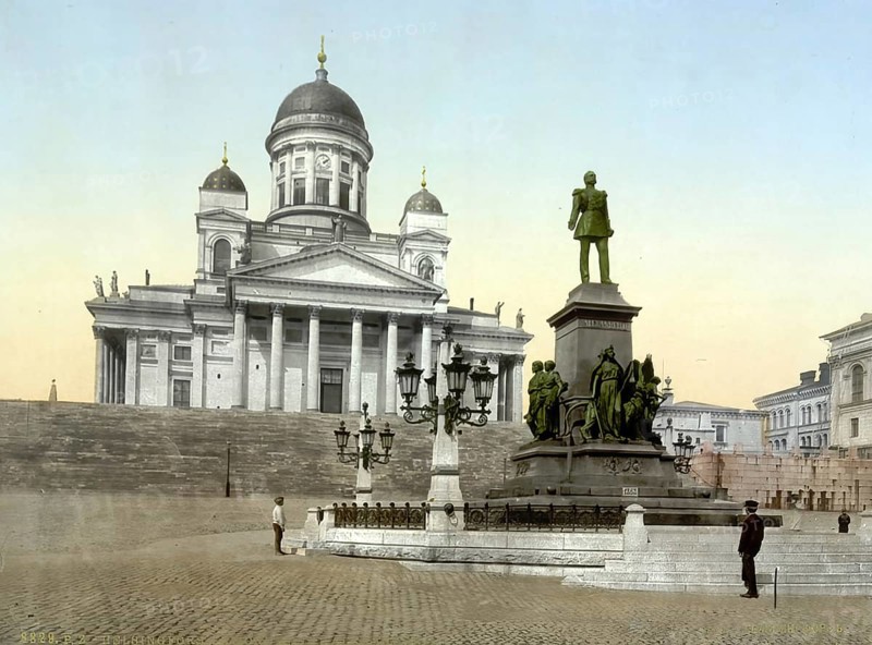 Monument of Alexander II, Helsingfors, Russia, Helsinki, Finland, c. 1890, Historic, digitally enhanced reproduction of a photochrome print of the period, Europe