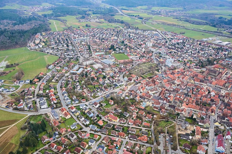 Aerial view of the area around Neumarkt in der Oberpfalz, Bavaria, Germany, Europe
