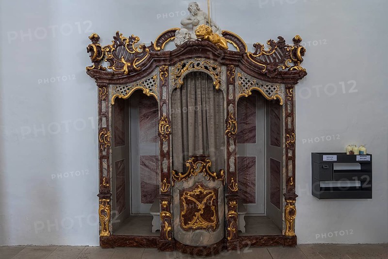 Confessional in the pilgrimage church Maria Limbach, Limbach, Lower Franconia, Bavaria, Germany, Europe