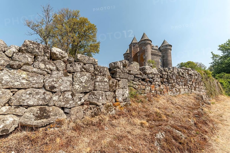 Bousquet castle from the 14th century, classified as a historical monument. Montpeyroux, Aveyron, France, Europe