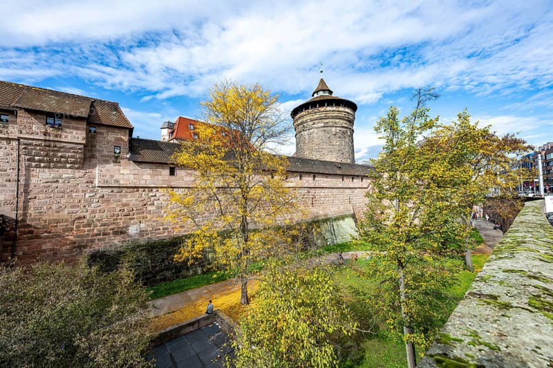 Frauentorturm, Old City Wall at the Handwerkerhof, in autumn, Nuremberg, Middle Franconia, Bavaria, Germany, Europe