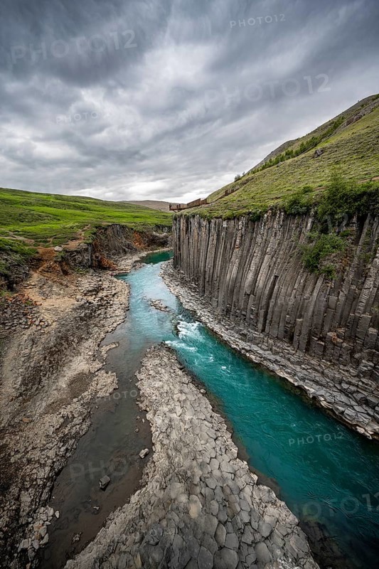 Stuðlagil Canyon, turquoise river between basalt columns, Egilsstadir, Iceland, Europe