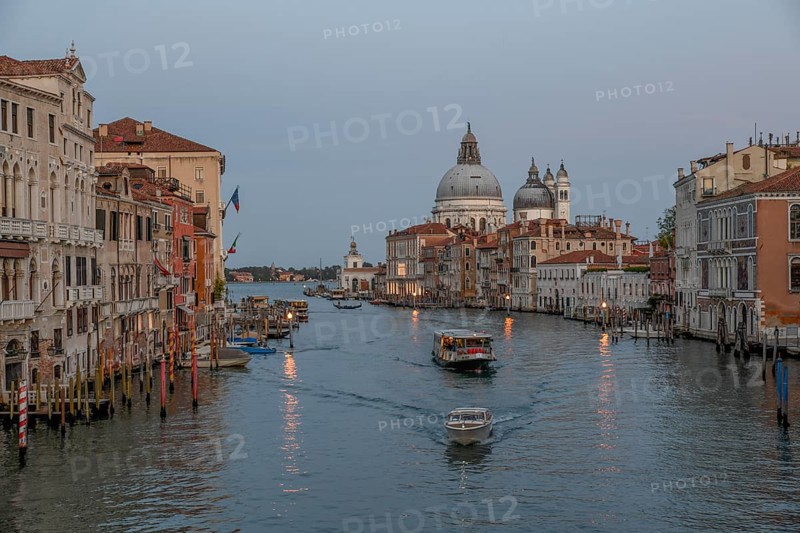 View from the bridge Ponte de L'Accademia to the Grand Canal and the Basilica Santa Maria della Salute, Venice, Veneto Region, Italy, Europe