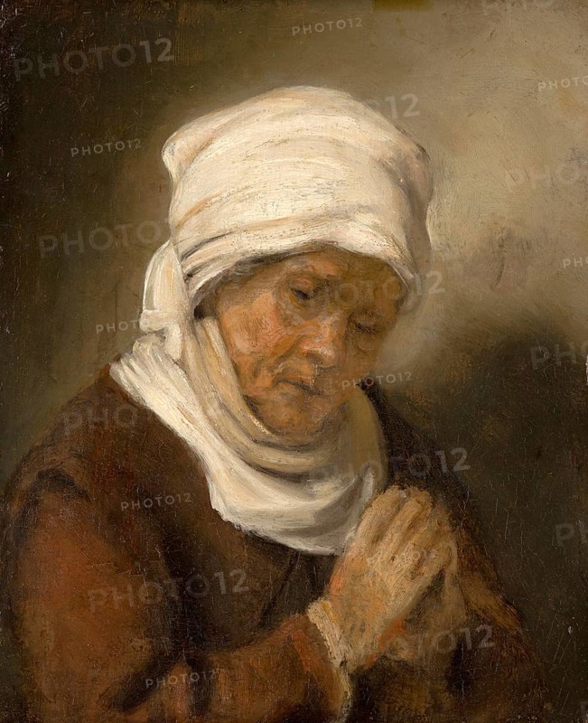 The Praying Woman, painting by Rembrandt van Rijn (1606) (1669), Historic, digitally enhanced reproduction of an original from the period