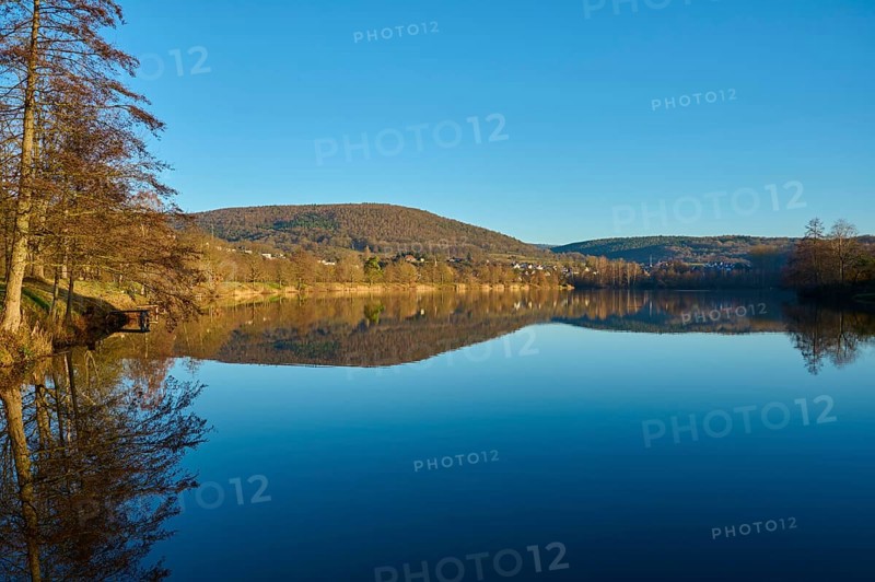 Lake in the morning, Freudenberg am Main, Untermain, Spessart, Odenwald, Franconia, Baden-Württemberg, Germany, Europe