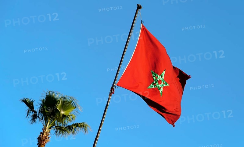 Morocco, Place Djemaa El Fna, Marrakech, Flag, Africa