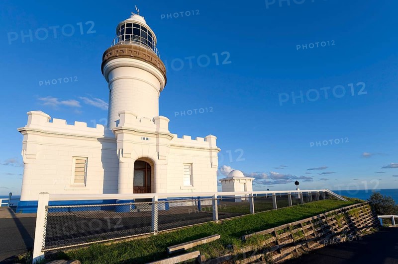 Lighthouse, architecture, design, building, blue sky, seafaring on the coast of Byron bay, Queensland, Australia, Oceania