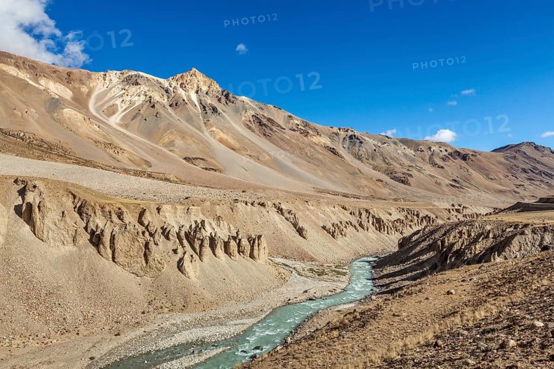 Tsarap river iand Himalayan landscape in Himalayas along Manali-Leh road. Himachal Pradesh, India, Asia