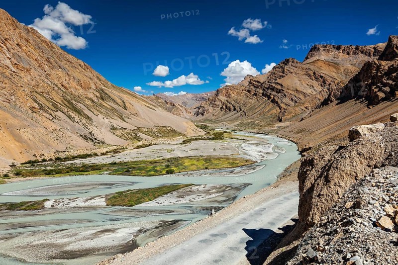 Himalayan landscape in Hiamalayas along Manali-Leh highway. Himachal Pradesh, India, Asia