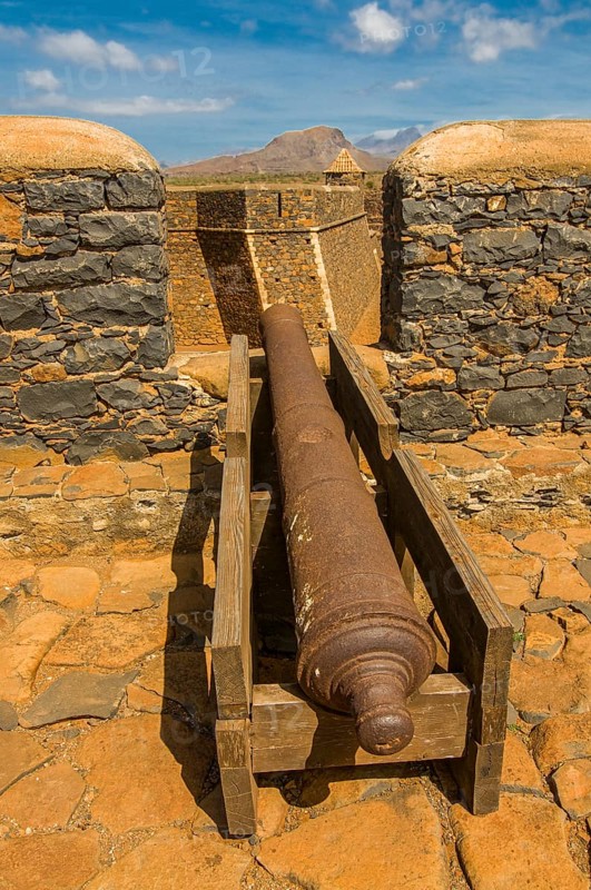 Cannon and loop-hole. Ciudad Velha. Cidade Velha. Santiago. Cabo Verde. Africa