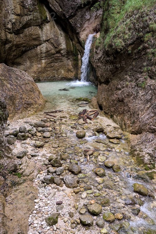 Almbachklamm, at low water after drought, Marktschellenberg, Berchtesgadener Land, Bavaria, Germany, Europe