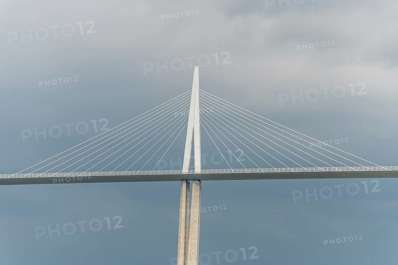 Millau viaduct, cable-stayed bridge over Tarn valley. The highest road bridge in the world. A75 motorway. Aveyron, France, Europe