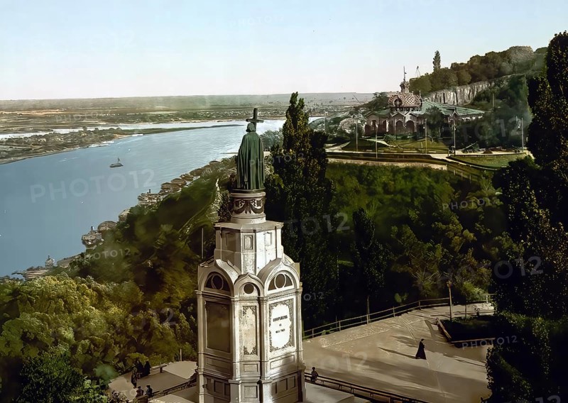 St. Vladimir Monument, Kiev, Russia, Ukraine, c. 1890, Historic, digitally enhanced reproduction of a photochrome print of the period, Europe