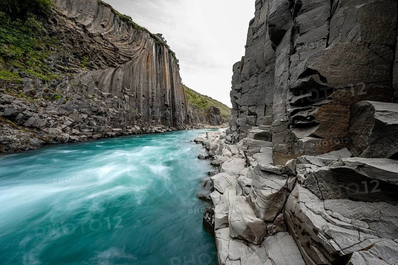 Stuðlagil Canyon, turquoise river between basalt columns, Egilsstadir, Iceland, Europe
