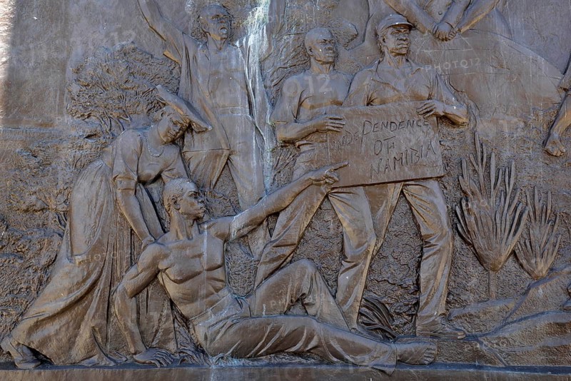 Wall panels with historical motifs from Namibian history on the Heldenacker or National Heroes' Acre, war memorial of the Republic of Namibia, near Windhoek, Auas Mountains, Khomas Region, Namibia, Africa