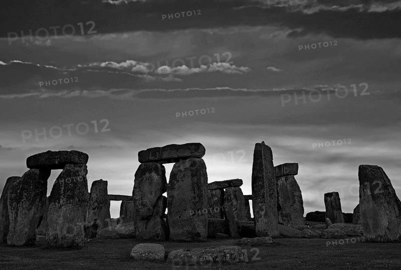 Silhouette of Stonehenge against the evening sky, Salisbury, England, Great Britain