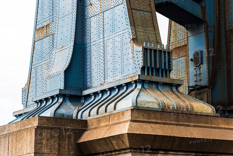Detail of Pillar of Manhattan Bridge in New York City. Steel Abutment With Bolt and Rivet Connections. Engineering and architecture