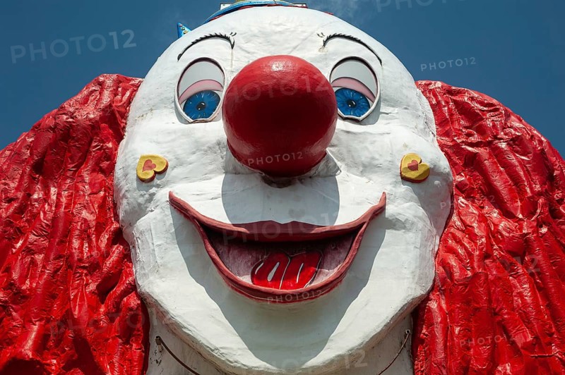 16.06.2019, Vienna, Austria, Europe, A giant clown face at the Vienna Prater funfair, Europe