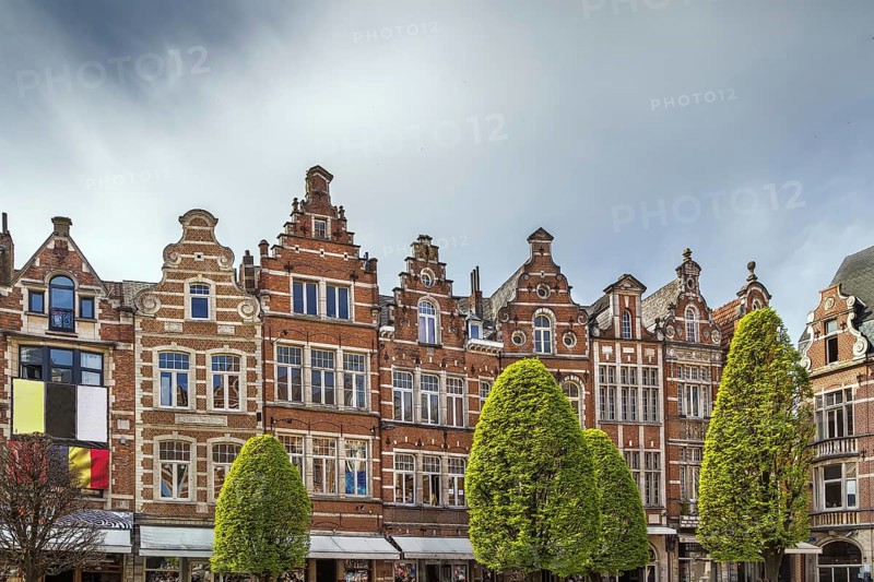 Facade 0f historical houses on Square in Leuven, Belgium, Europe