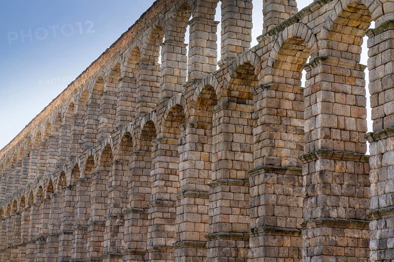 An architectural detail view of the Aqueduct of Segovia