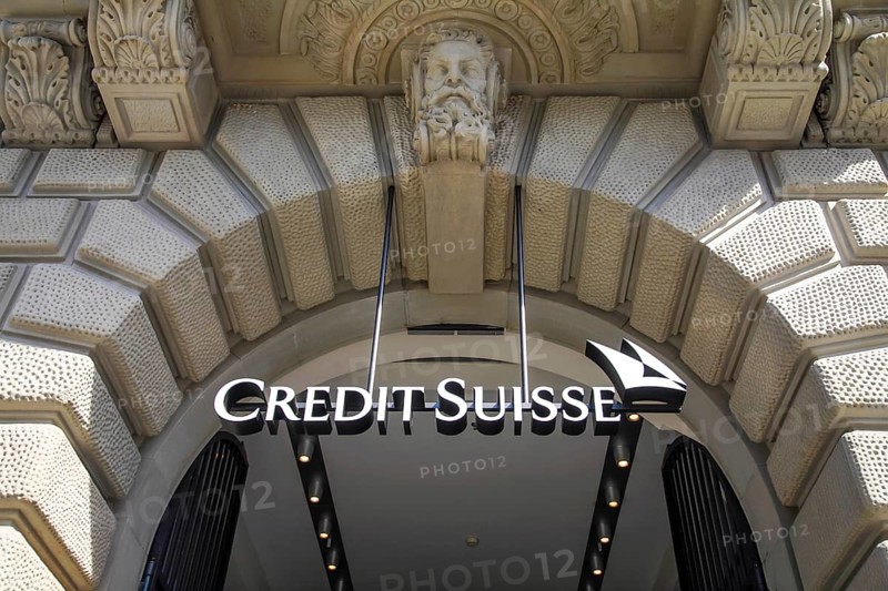Zurich, Switzerland, Credit Suisse, company logo on the façade of the Credit Suisse Bank headquarters on Paradeplatz in the City neighbourhood of Zurich, here on the occasion of the takeover by UBS Bank. Archive photo from 20.05.2007, Europe